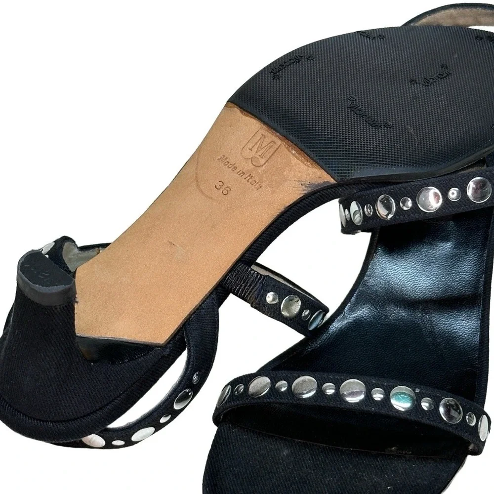 Bruno‎ Magli Womens 36 Black Studded Strappy Kitten Heel Sandals Made Italy 5.5